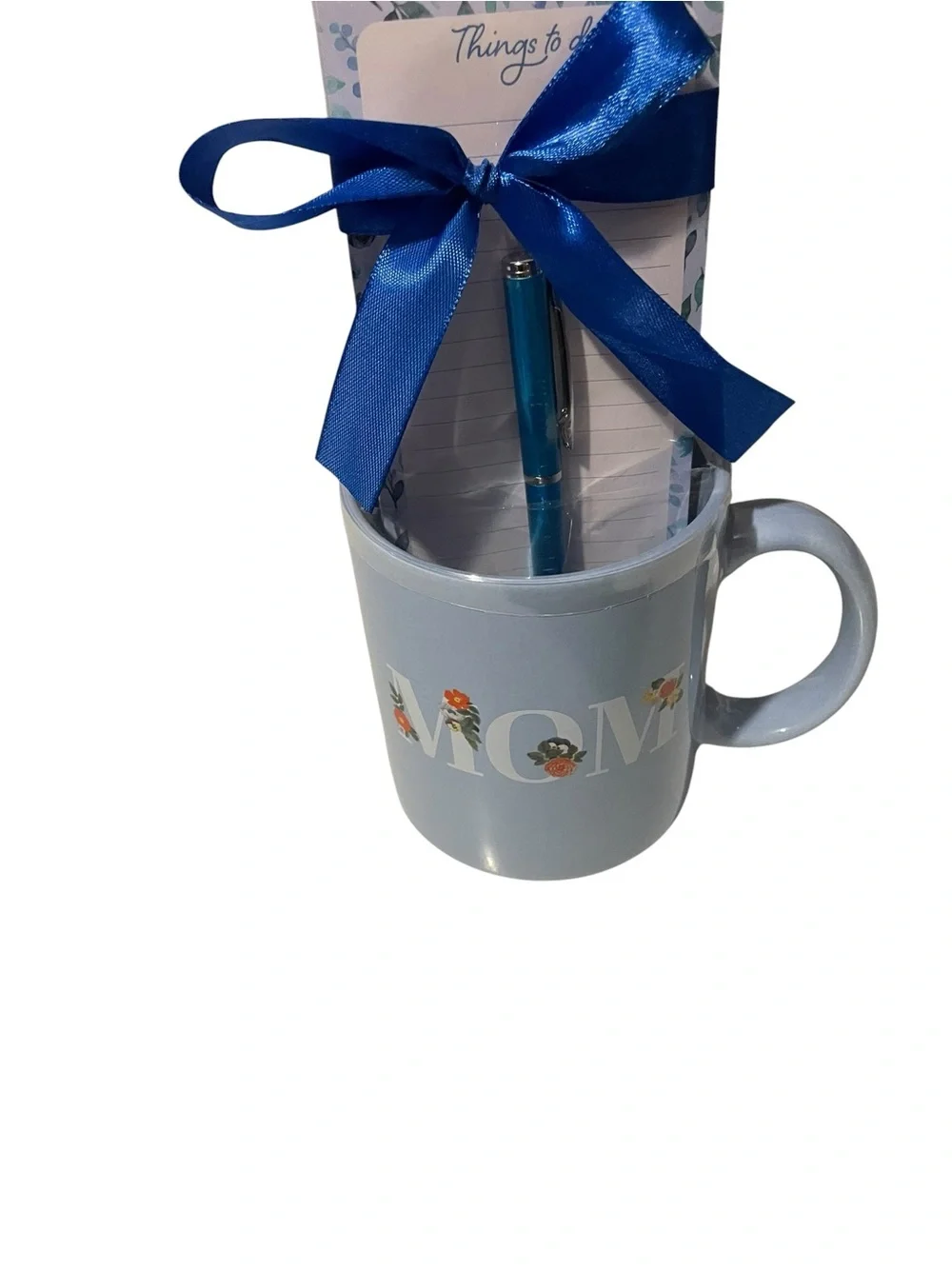 Mom Ceramic Mug Gift Set in Light Blue with Notepad and Pen